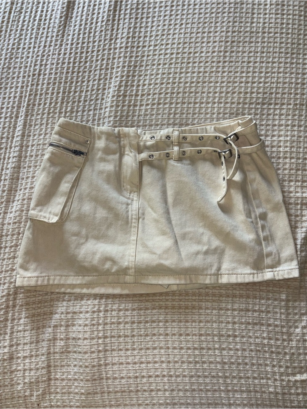 Princess Polly Off-White Utility Mini Skirt with Double Belt